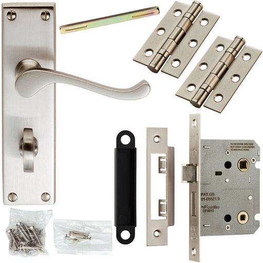 Door Handle & Bathroom Lock Pack Satin Chrome Victorian Scroll Lever Backplate Loops