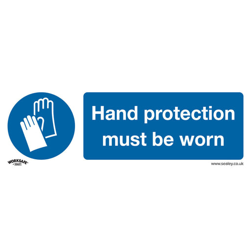 10x HAND PROTECTION MUST BE WORN Safety Sign - Rigid Plastic 300 x 100mm Warning Loops