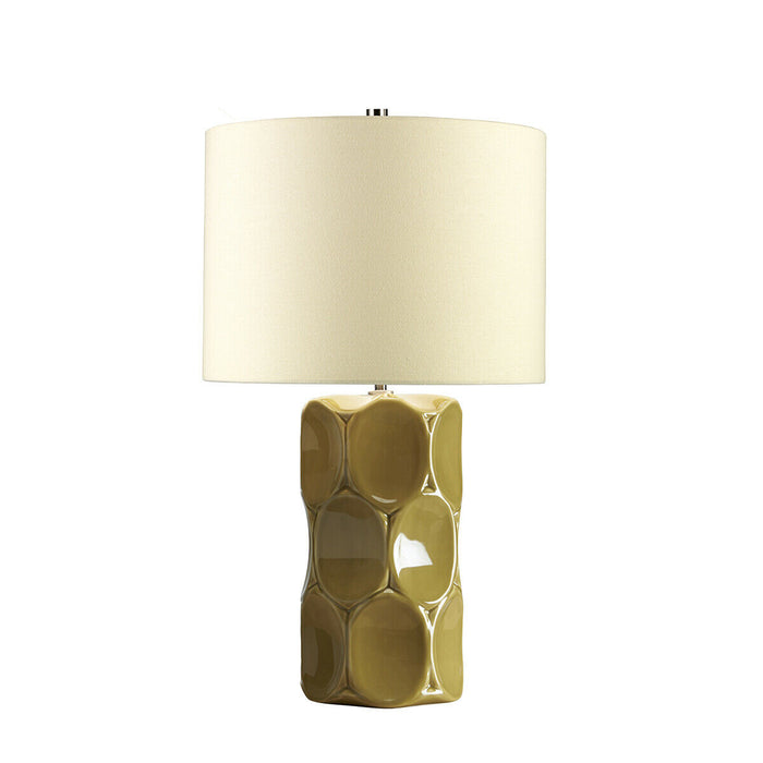 Table Lamp Switched using . Cream Linen Shade Olive Green LED E27 60W Loops