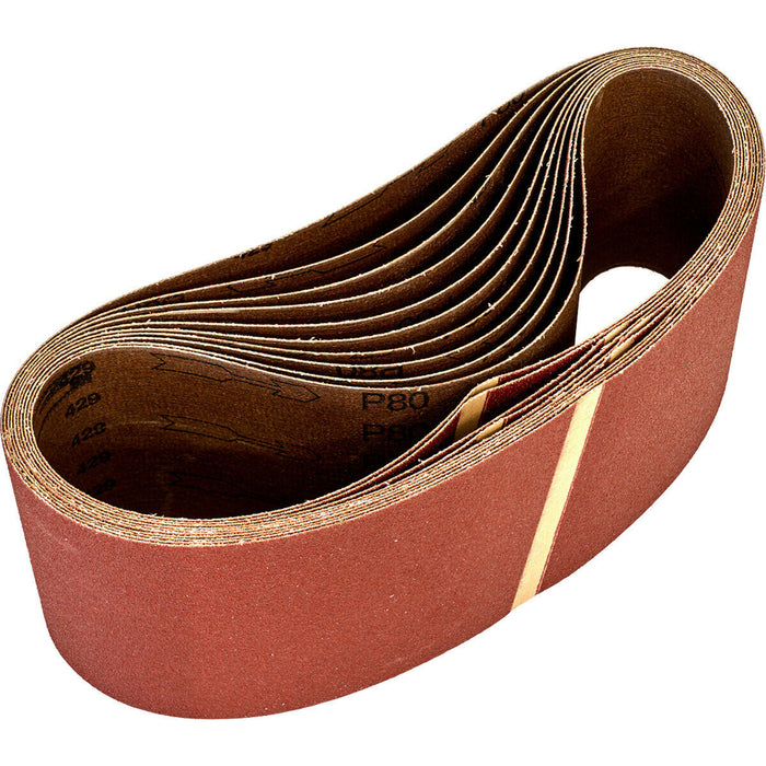 10 PACK - 100mm x 620mm Sanding Belts - 80 Grit Aluminium Oxide Cloth Backed Loops