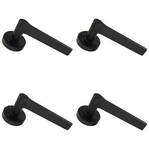 4x PAIR Straight Rounded Handle on Round Rose Concealed Fix Matt Black Loops
