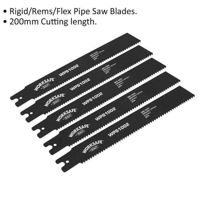 5 PACK 200 x 25 x 1.7mm Pipe Saw Blades - 8 TPI - Rigid Flexible Pipe Cutting Loops