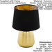 2 PACK Table Lamp Colour Gold Coloured Shade Black Gold Fabric Bulb E14 1x40W Loops
