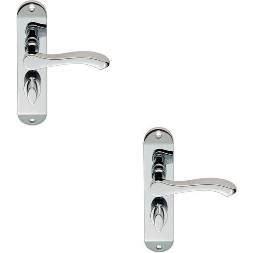 2x PAIR Scroll Lever Door Handle on Bathroom Backplate 180 x 40mm Chrome Loops