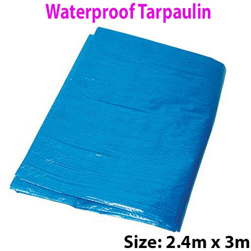 2.4 x 3m Outdoor Waterproof Blue Tarpaulin Sheets Ground Protective Cover Tarp Loops
