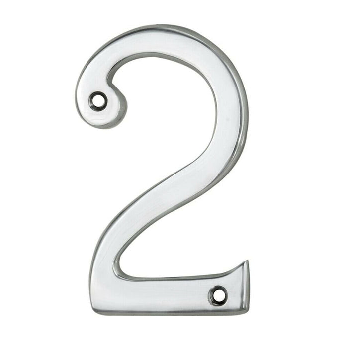 Polished Chrome Door Number 2 75mm Height 4mm Depth House Numeral Plaque Loops