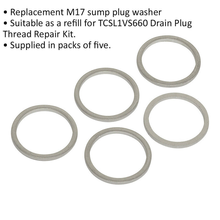 5 PK Replacement M17 Sump Plug Washer - Refill for ys11054 Thread Repair Kit Loops