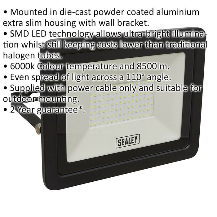 Extra Slim Floodlight with Wall Bracket - 100W SMD LED - IP65 Rated - 8500 Lumen Loops