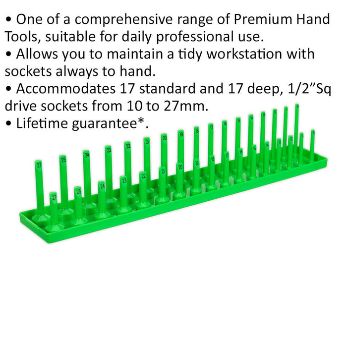 515mm 1/2" Square Drive Socket Holder - GREEN - 34 Bit Capacity Standard & Deep Loops