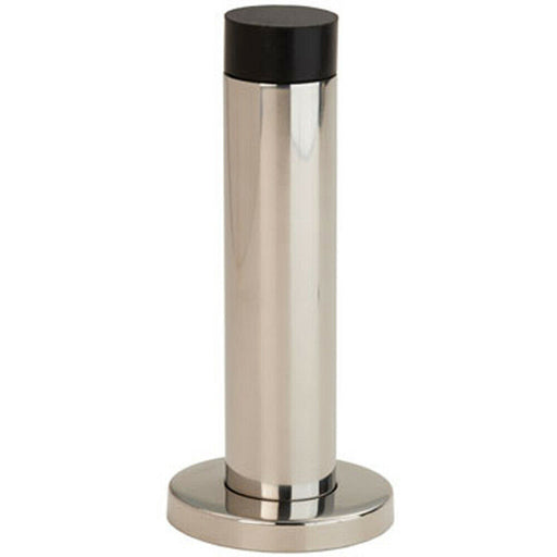 Wall Mounted Doorstop Cylinder on Rose Rubber Tip 102 x 22mm Bright Steel Loops