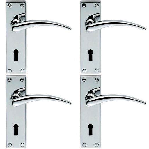 4x PAIR Slim Arched Door Handle on Lock Backplate 150 x 43mm Polished Chrome Loops