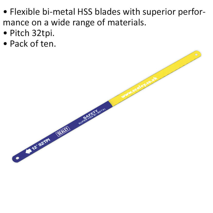 10 PACK - 300mm Hacksaw Blades - 32 TPI - HSS Bi-Metal Multi Material Cutting Loops