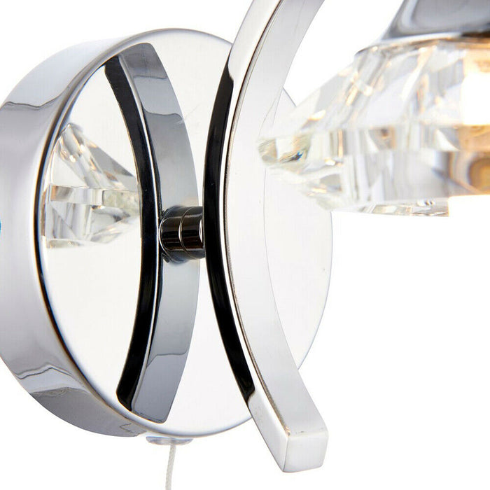 2 PACK Dimmable LED Wall Light Curved Chrome Large Crystal Shade Lamp Fitting Loops