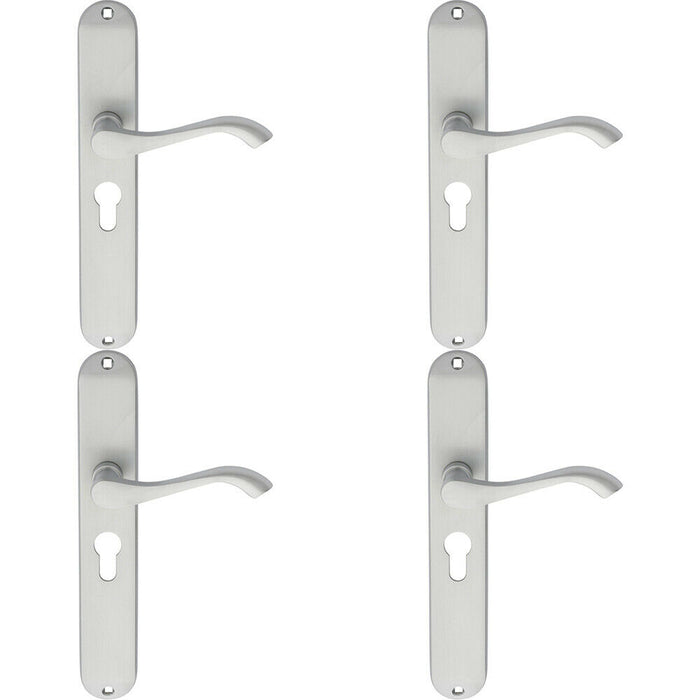 4x PAIR Curved Handle on Long Slim Euro Lock Backplate 241 x 40mm Satin Chrome Loops