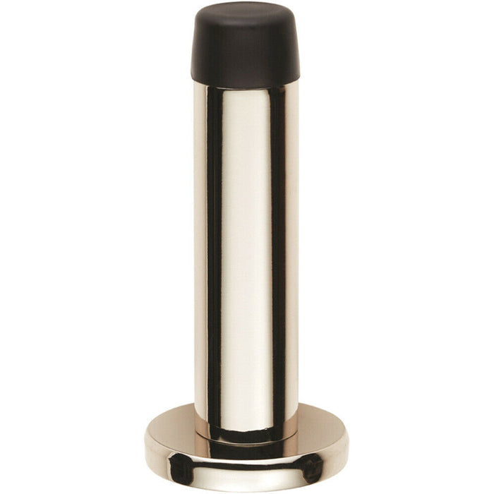 Rubber Tipped Doorstop Cylinder with Rose Wall Mounted 71mm Polished Nickel Loops