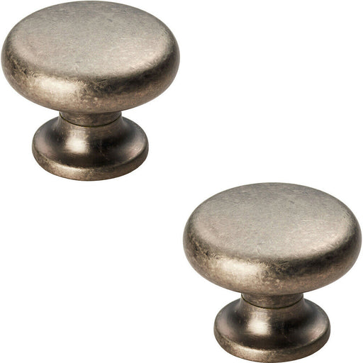 2x Flat Faced Round Door Knob 34mm Diameter Pewter Small Cabinet Handle Loops