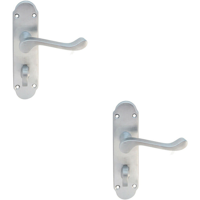 2x PAIR Victorian Upturned Handle on Bahtroom Backplate 170 x 42mm Satin Chrome Loops