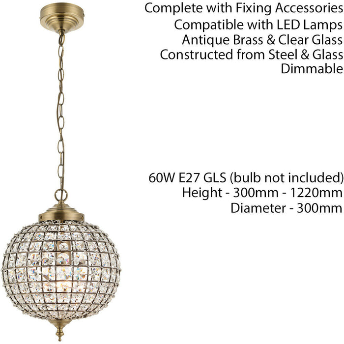 Hanging Ceiling Pendant Light Antique Brass Glass Round Metal Lamp Shade Holder Loops