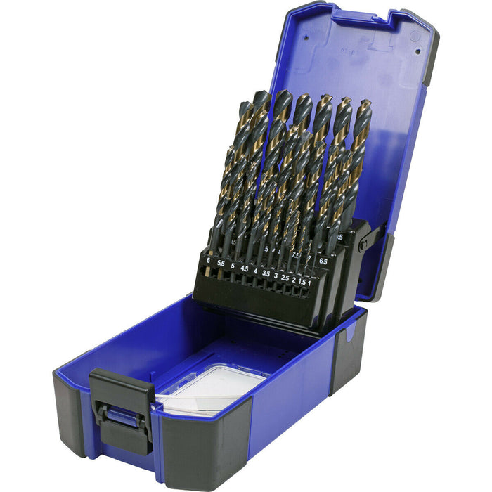 25 Piece HSS Tri-Point M2 Drill Bit Set - 1mm to 13mm Sizes - Self-Centring Tip Loops