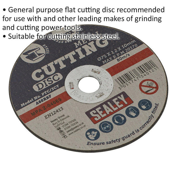 75 x 1.2mm Flat Metal Cutting Disc - 10mm Bore - Heavy Duty Angle Grinder Disc Loops