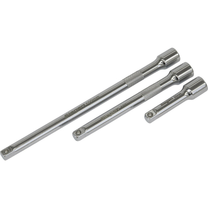 3 Piece Steel Extension Bar Set - 1/4" Sq Drive - Spring-Ball Socket Retainer Loops