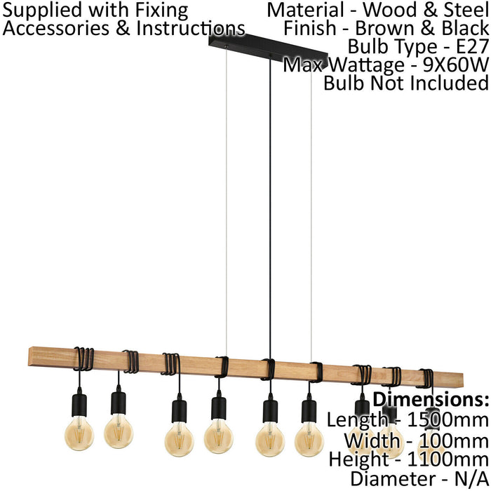 Multi Bulb Ceiling Pendant Light & 2x Matching Wall Lights Black & Wood Trendy Loops