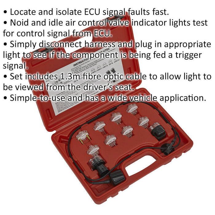 11 Piece Noid Light IAC Test Set - ECU Signal Faults - 1.3m Fibre Optic Cable Loops