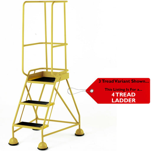4 Tread Mobile Warehouse Steps & Guardrail YELLOW 2m Portable Safety Stairs Loops