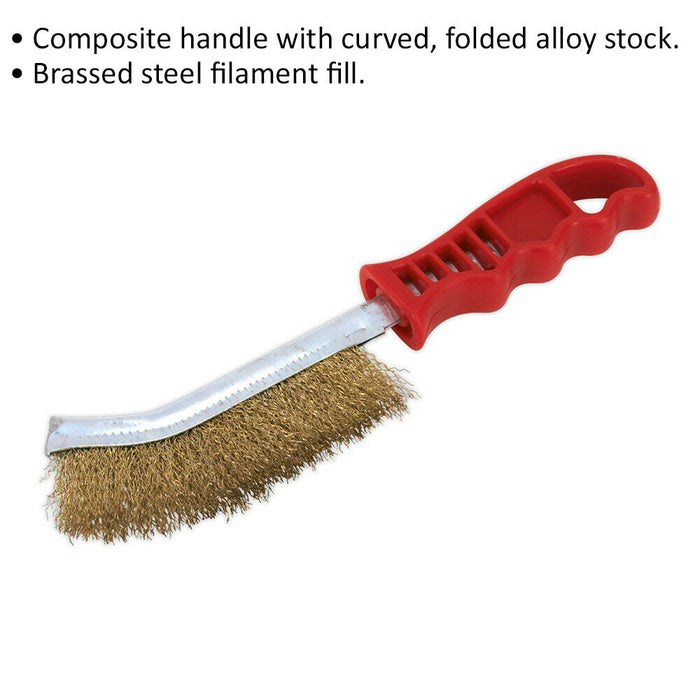 Brassed Steel Wire Brush - Curved Composite Handle - Rust Removal Brush Loops