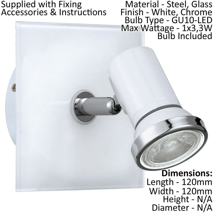 Wall Light IP44 Bathroom Colour White Chrome Shade Bulb GU10 1x3.3W Included Loops