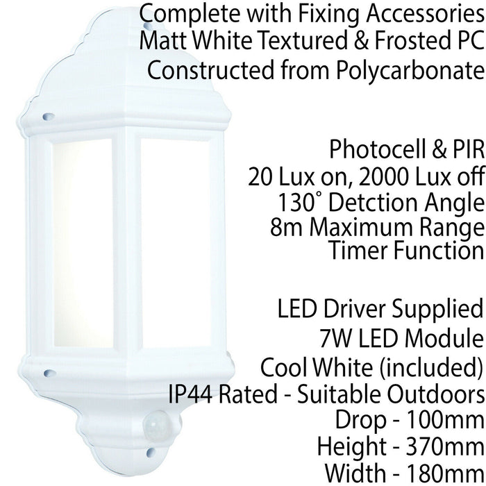 2 PACK IP44 Outdoor Wall Light Matt White Traditional Lantern PIR Motion Lamp Loops