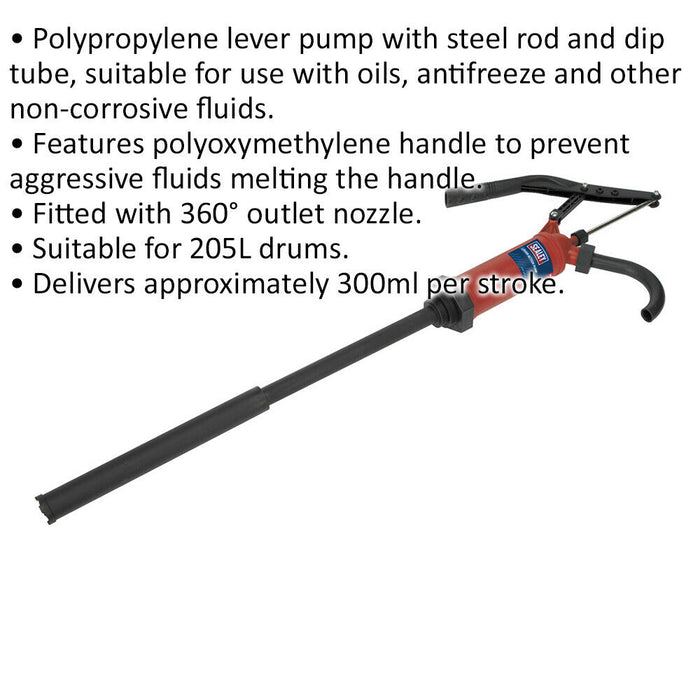 Lever Action Pump - 360° Outlet Nozzle - Steel Rod & Dip Tube - 300ml Per Stroke Loops