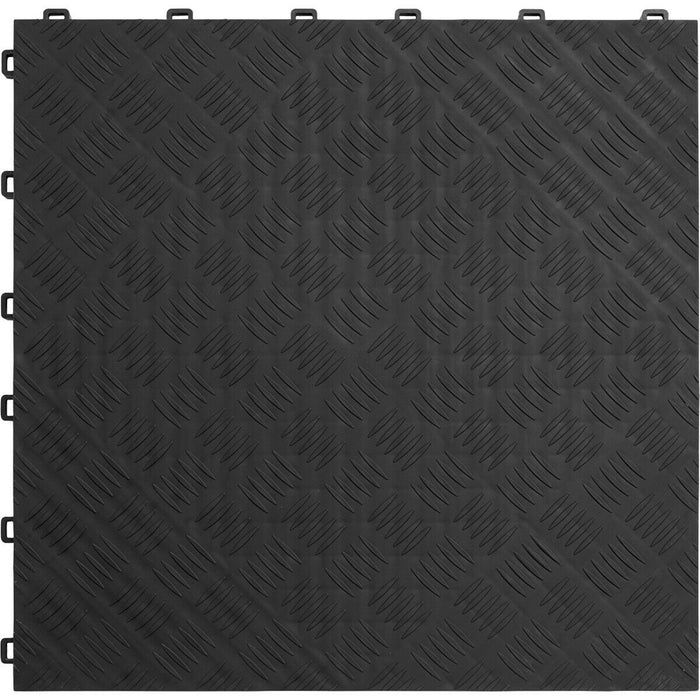 9 PACK Heavy Duty Floor Tile - PP Plastic - 400 x 400mm - Black Treadplate Loops
