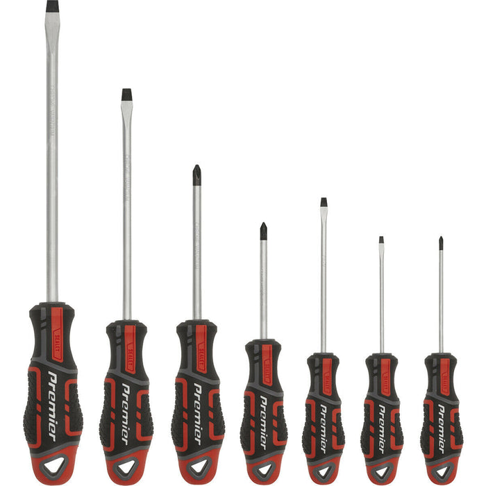 7 PACK Premium Soft Grip Screwdriver Set - Slotted & Phillips Various Sizes RED Loops