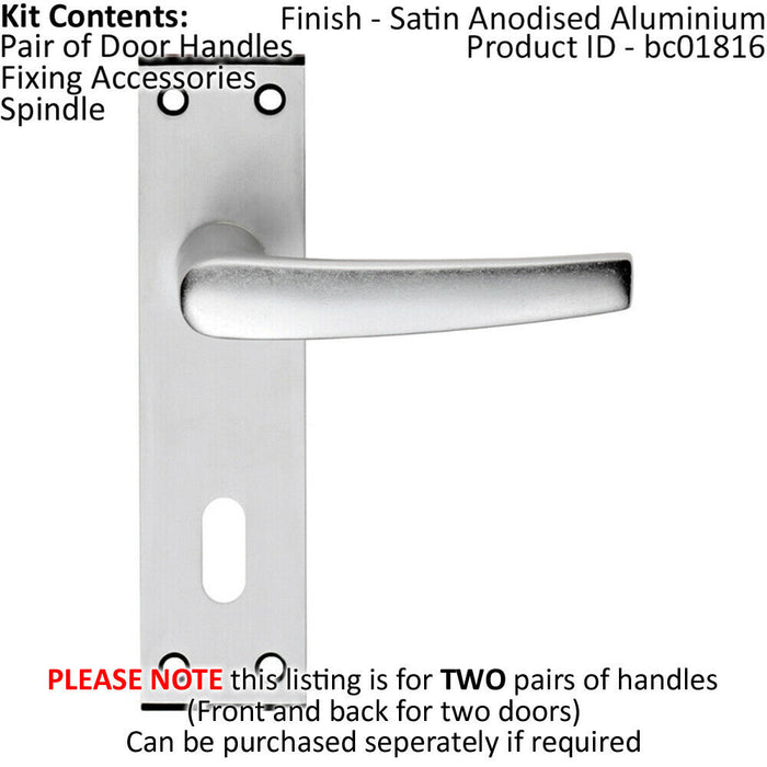 2x PAIR Straight Lever on Lock Backplate Door Handle 152 x 38mm Satin Aluminium Loops