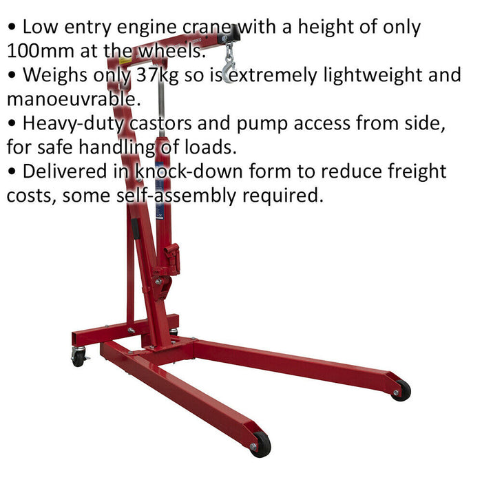 500kg Low Profile Engine Crane - Heavy Duty Castors - Lightweight Crane Loops