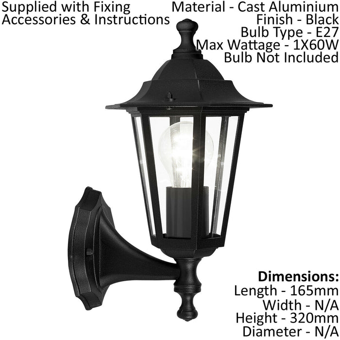 IP44 Outdoor Wall Light Black Aluminium Lantern 1 x 60W E27 Bulb Porch Lamp