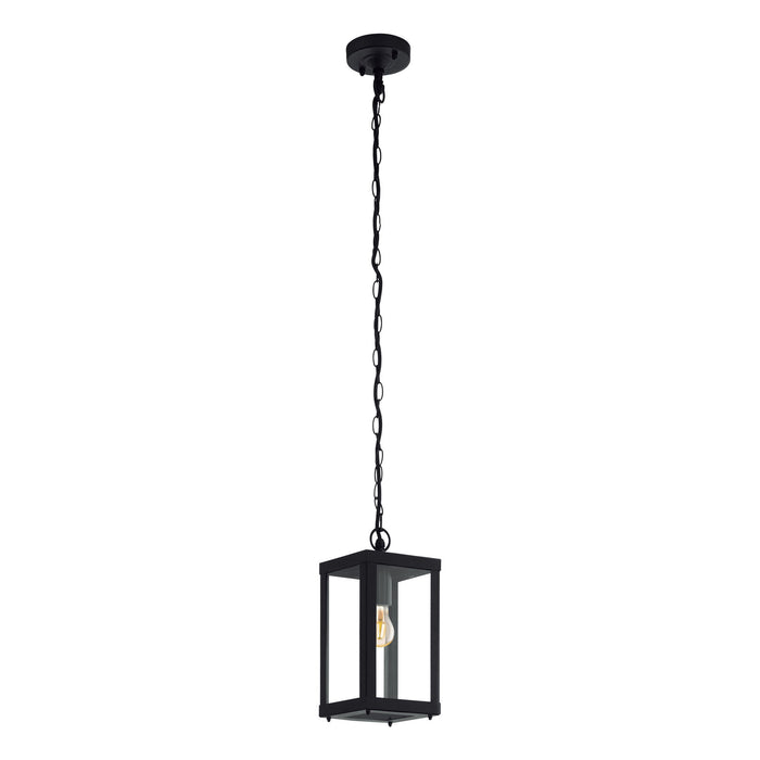 IP44 Outdoor Pendant Light Black Box Lantern & Chain 1 x 60W E27 Bulb Loops