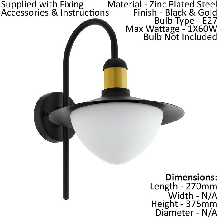 IP44 Outdoor Wall Light Black & Gold Modern Fisherman Lamp 1x 60W E27 Bulb Loops