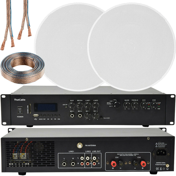 400W Bluetooth Sound System 2x 6.5 Slim Ceiling Speaker Channel HiFi Amplifier