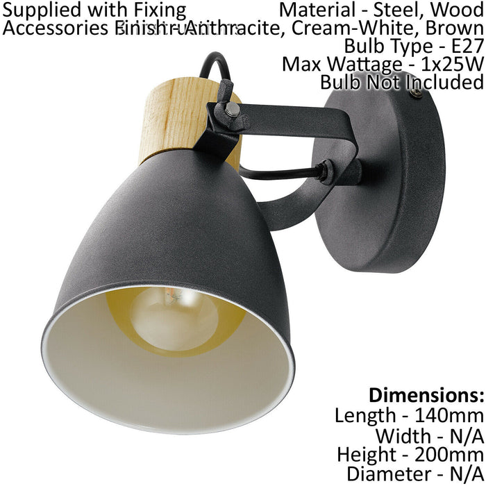 Twin Ceiling Spot Light & 2x Matching Wall Lights Black & Wood Shade Moving Head Loops