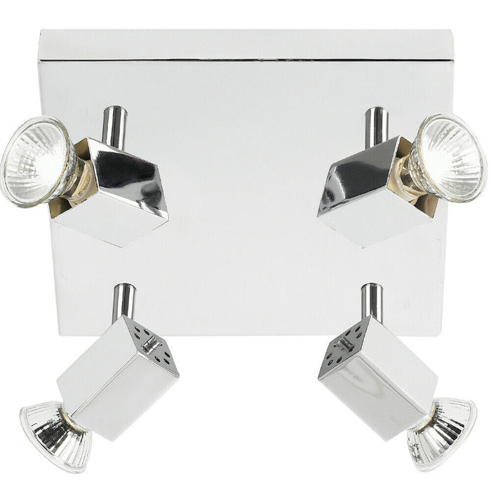LED Adjustable Ceiling Spotlight Square Chrome 4x Quad GU10 Dimmable Downlight Loops