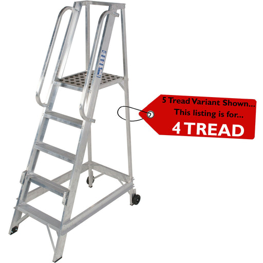 4 Tread 1m Aluminium Warehouse Picking Steps & Handrail Narrow Aisle Stairs Loops