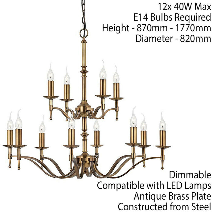Avery Ceiling Pendant Chandelier Light 12 Lamp Antique Brass Curved Candelabra Loops