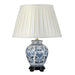 Table Lamp Oriental Wooden Base Ivory Box Pleat Shade Blue/White LED E27 60w Loops