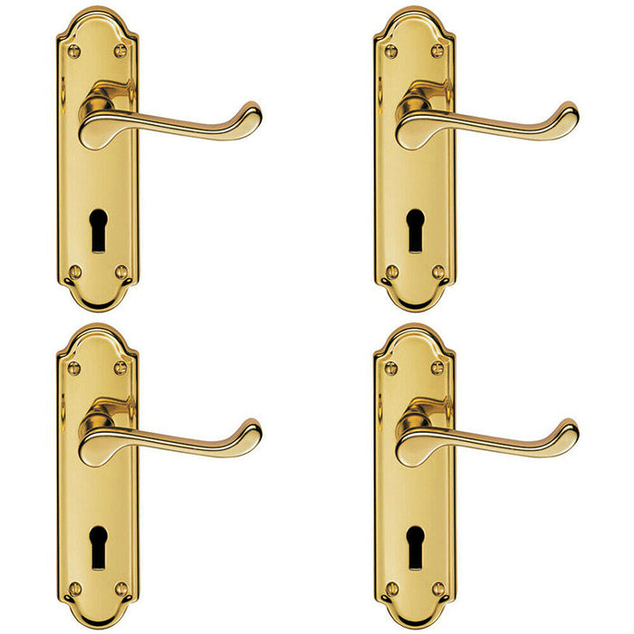 4x PAIR Victorian Upturned Handle on Lock Backplate 168 x 47mm Stainless Brass Loops