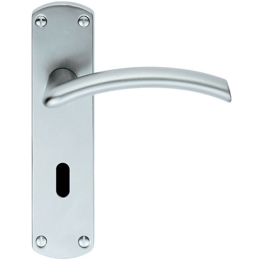 PAIR Arched Lever on Lock Backplate Door Handle 170 x 42mm Satin Chrome Loops