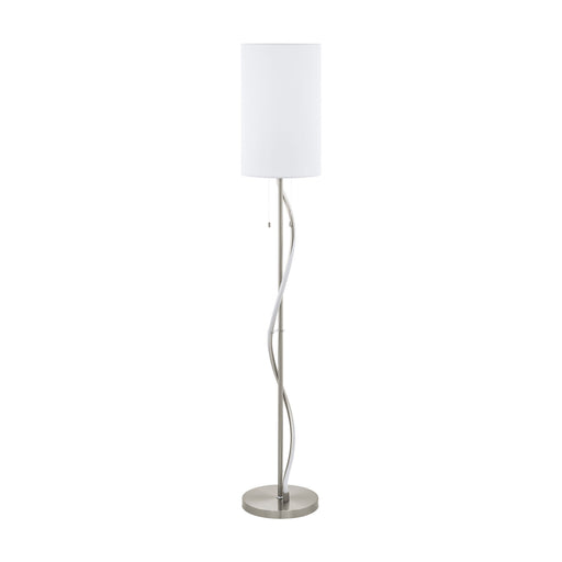 Floor Lamp Light Satin Nickel Aluminium Shade White Fabric Bulb E27 & LED 1x60W Loops