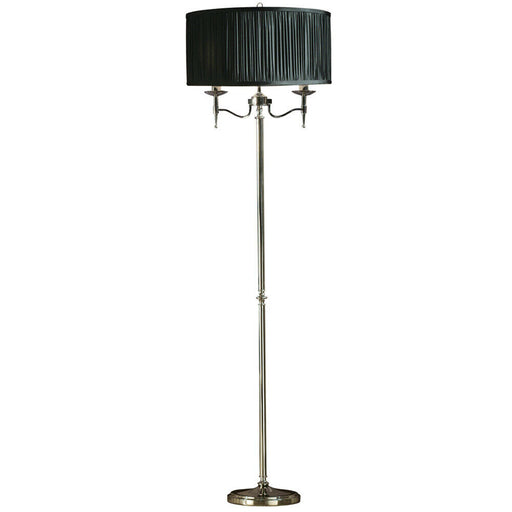 Luxury Classic Twin Arm Feature Floor Lamp Polished Nickel & Black Organza Shade Loops