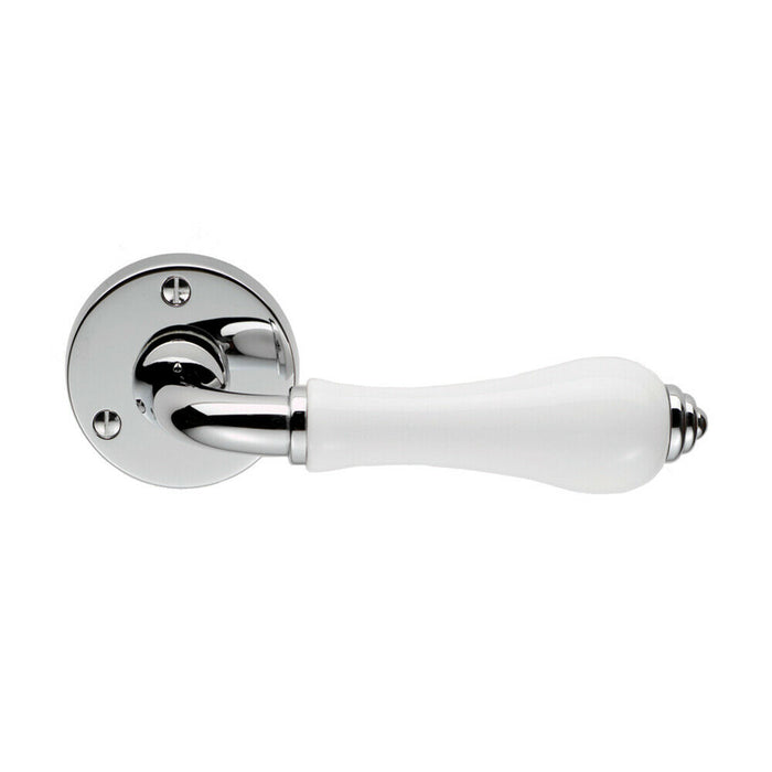 PAIR Porcelain Handle with Ringed Detailing 58mm Round Rose Polished Chrome Loops